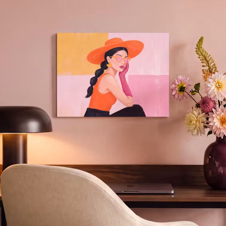 Vrouw - Hoed - Mode - Modern - Oranje PET vilt klein -sfeer3