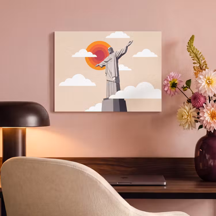 Monument - Stad - Zonsondergang - Minimalistisch - Oranje PET vilt klein -sfeer3