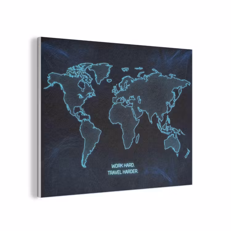 Digitaal - Wereldkaart - Blauw - Quote PET vilt klein -3d
