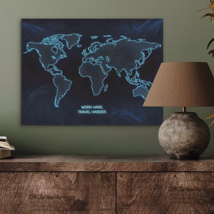 Digitaal - Wereldkaart - Blauw - Quote PET vilt klein -sfeer2