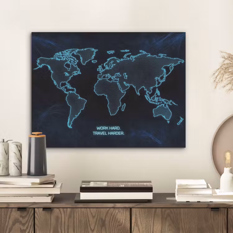 Digitaal - Wereldkaart - Blauw - Quote PET vilt klein -sfeer1