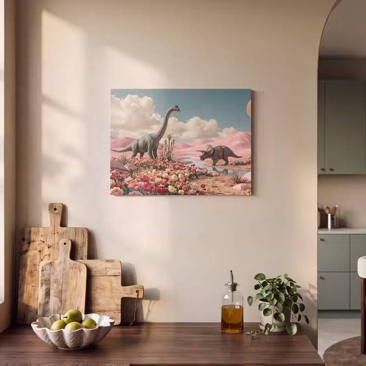 Akustikbild - Dinosaurier – Rosa – Landschaft - Dinosaurus - Roze - Landschap PET vilt klein