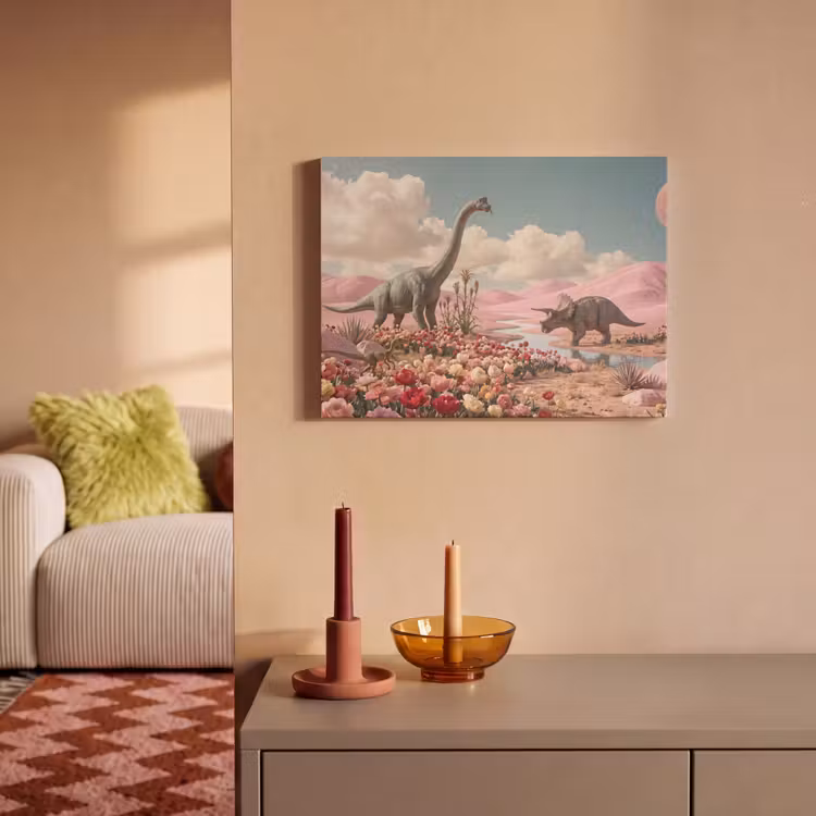 Akustikbild - Dinosaurier – Rosa – Landschaft - Dinosaurus - Roze - Landschap PET vilt klein