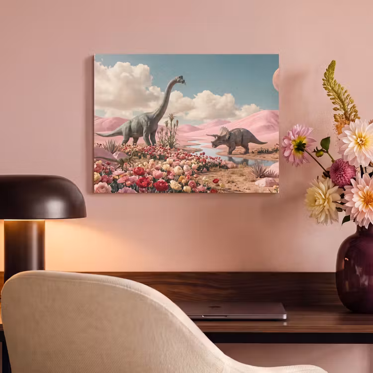 Akustikbild - Dinosaurier – Rosa – Landschaft - Dinosaurus - Roze - Landschap PET vilt klein