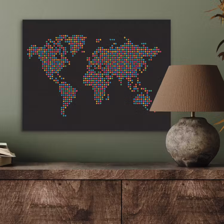 Stippen - Kleurrijk - Wereldkaart PET vilt klein -sfeer2