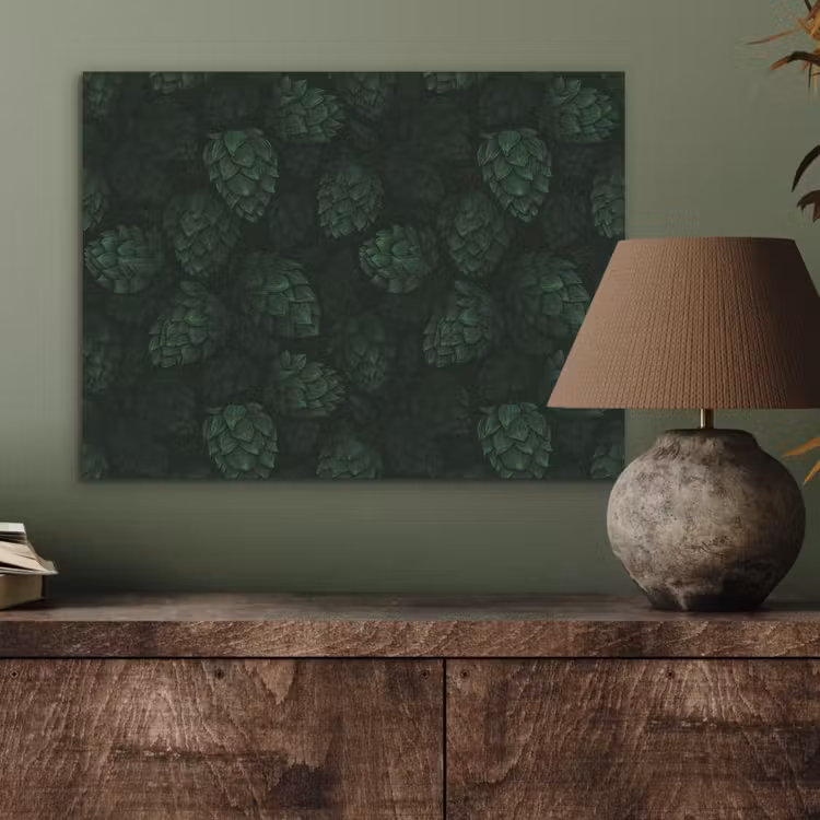 Donker - Groen - Hopbellen - Botanisch - Illustratie PET vilt klein 837 -sfeer2