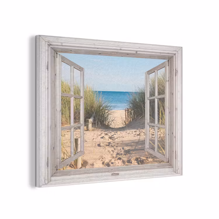 Doorkijk - Strand - Zee - Duinen - Zand - Water - Helmgras PET vilt klein -3d