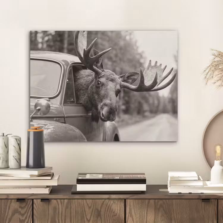 Eland - Auto - Gewei - Zwart - Wit PET vilt klein -sfeer1