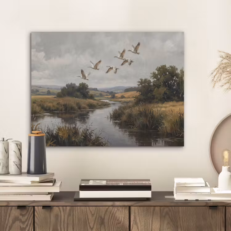 Eenden - Rivier - Landschap - Vlucht - Nostalgisch PET vilt klein -sfeer1