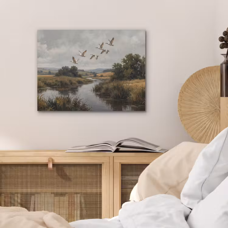 Eenden - Rivier - Landschap - Vlucht - Nostalgisch PET vilt klein -sfeer3
