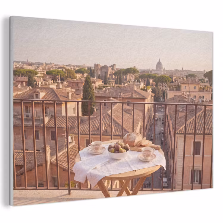 Eten - Ontbijt - Balkon - Stad - Zonsopgang PET vilt klein -3d