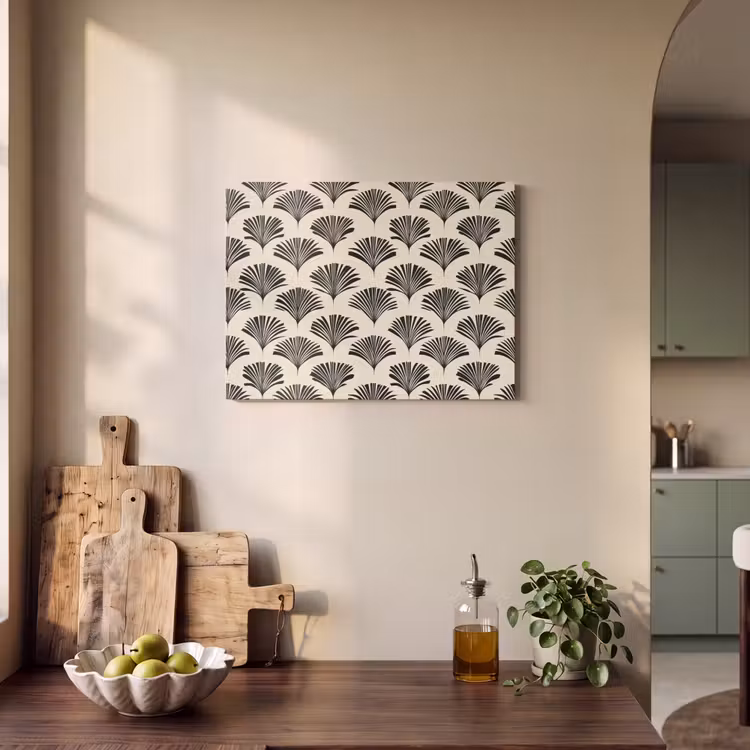 Waaiers - Botanisch - Zwart - Beige PET vilt klein 837 -sfeer2