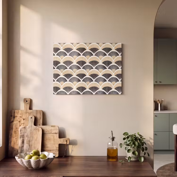 Waaier - Patroon - Zwart - Beige PET vilt klein 837 -sfeer2