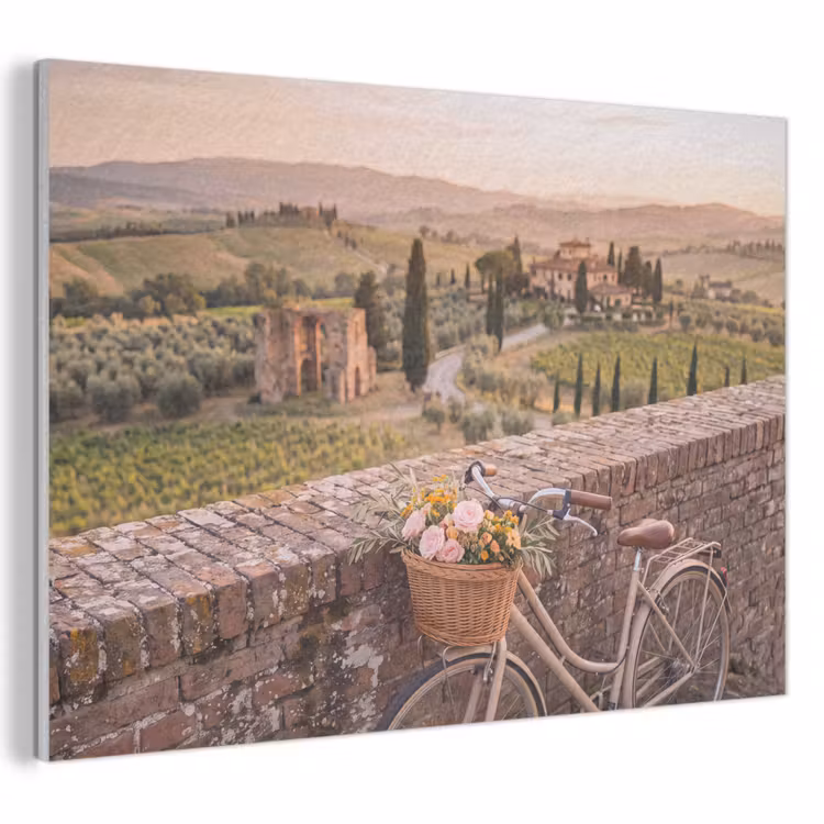 Fiets - Bloemen - Toscane - Landschap - Roze PET vilt klein -3d