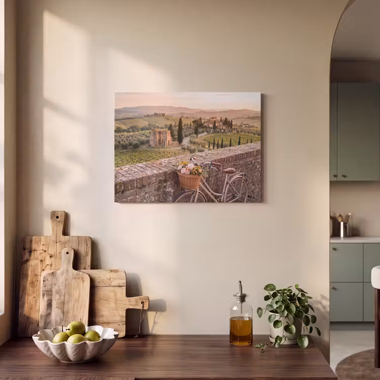 Fiets - Bloemen - Toscane - Landschap - Roze PET vilt klein -sfeer2