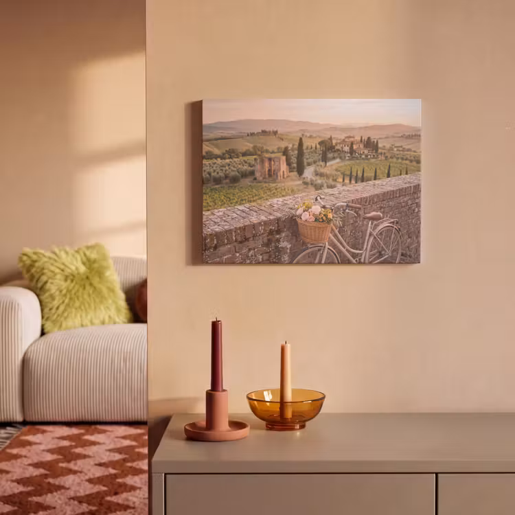 Fiets - Bloemen - Toscane - Landschap - Roze PET vilt klein -sfeer1