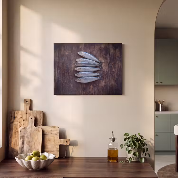 Akustikbild - Fisch – Holz – Essen - Vis - Hout - Eten PET vilt klein