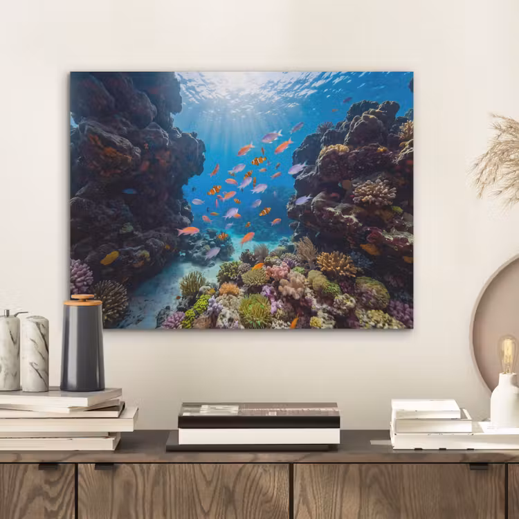 Vis - Koraalrif - Onderwater - Levendig - Blauw PET vilt klein -sfeer1