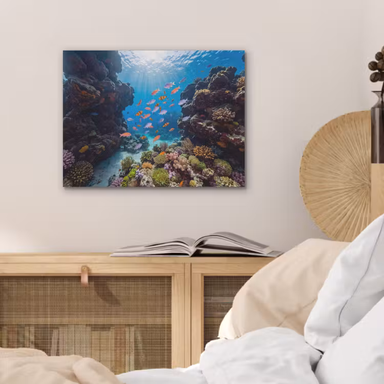 Vis - Koraalrif - Onderwater - Levendig - Blauw PET vilt klein -sfeer3