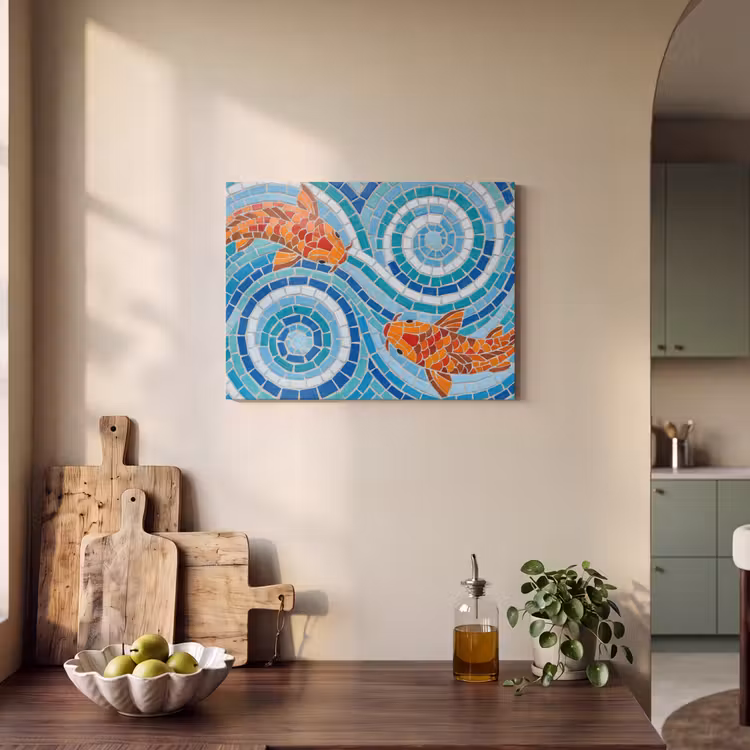 Vis - Mozaïek - Water - Decoratief - Blauw PET vilt klein -sfeer2