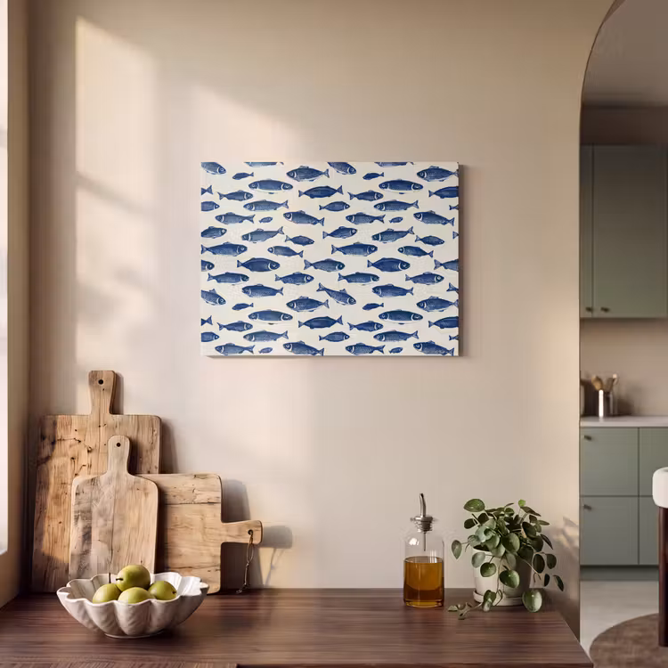 Vissen - Patroon - Blauw - Wit PET vilt klein 837 -sfeer2