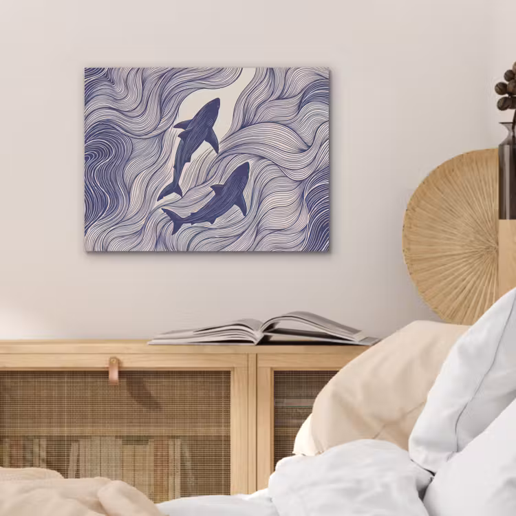 Vis - Oceaan - Lijntekening - Blauw - Dieren PET vilt klein -sfeer3