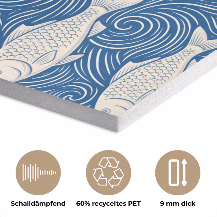 Vis - Water - Patroon - Grafisch - Blauw PET vilt klein -closeup_DE