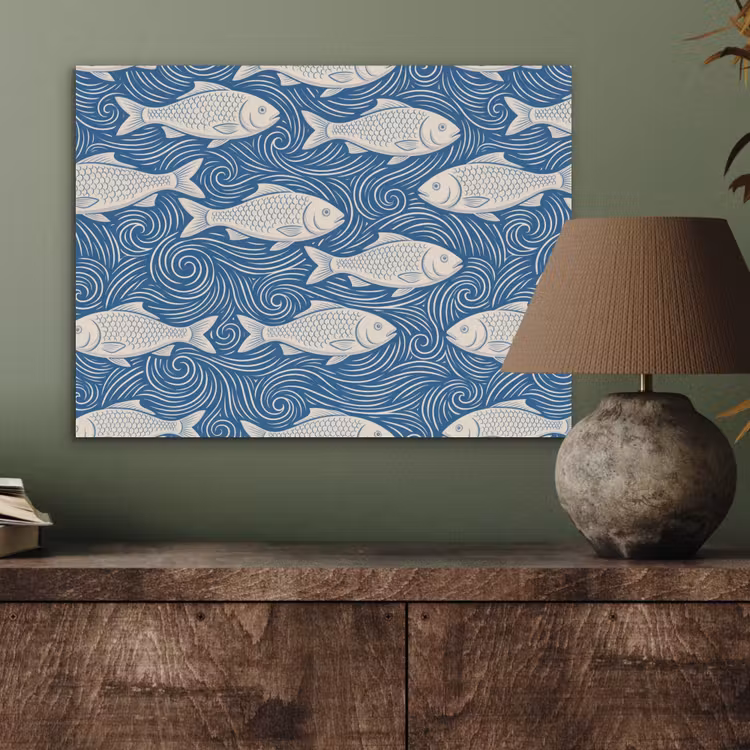 Vis - Water - Patroon - Grafisch - Blauw PET vilt klein -sfeer2