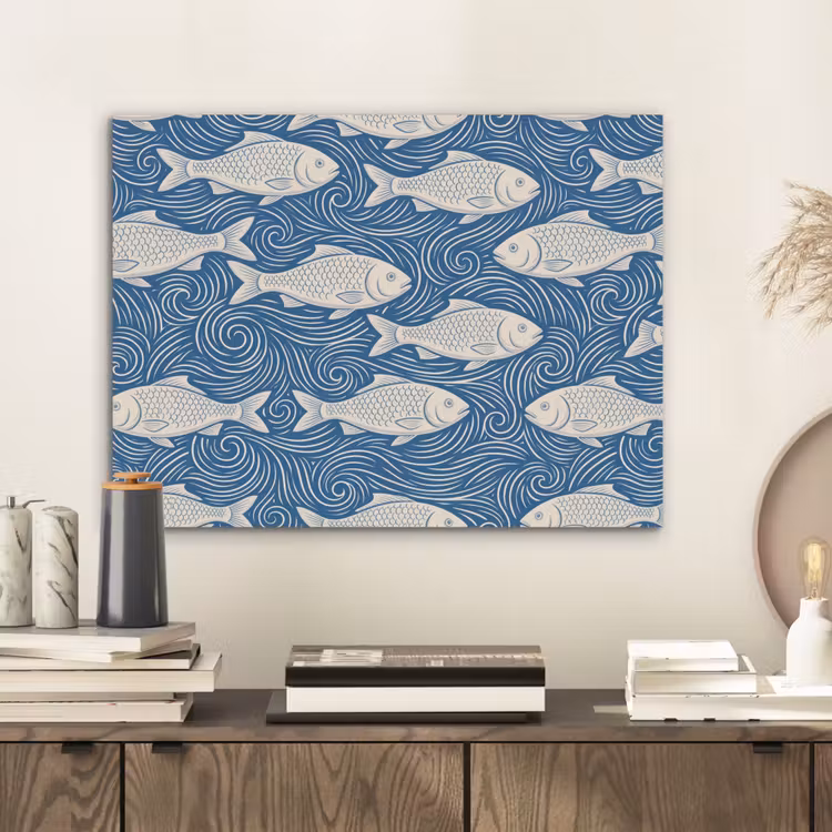 Vis - Water - Patroon - Grafisch - Blauw PET vilt klein -sfeer1