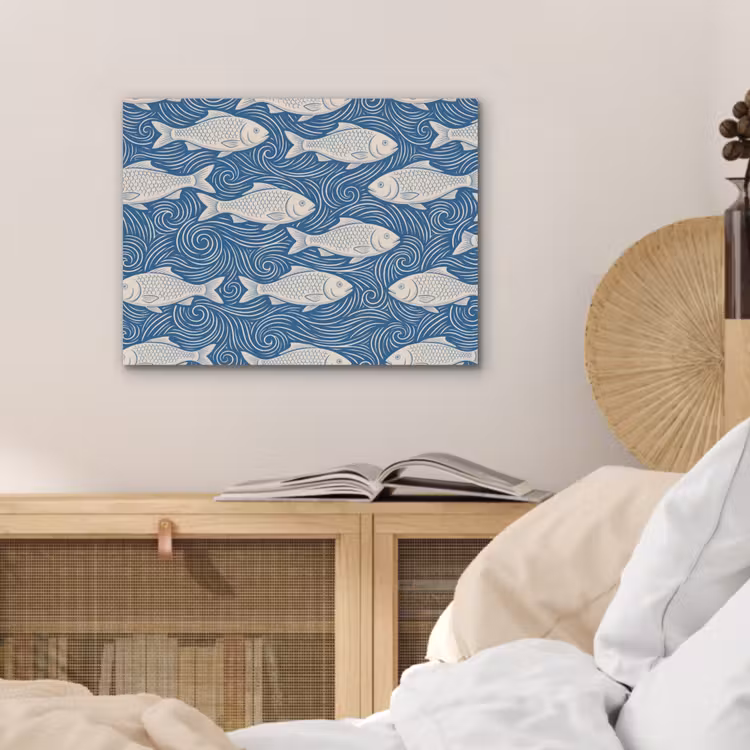 Vis - Water - Patroon - Grafisch - Blauw PET vilt klein -sfeer3