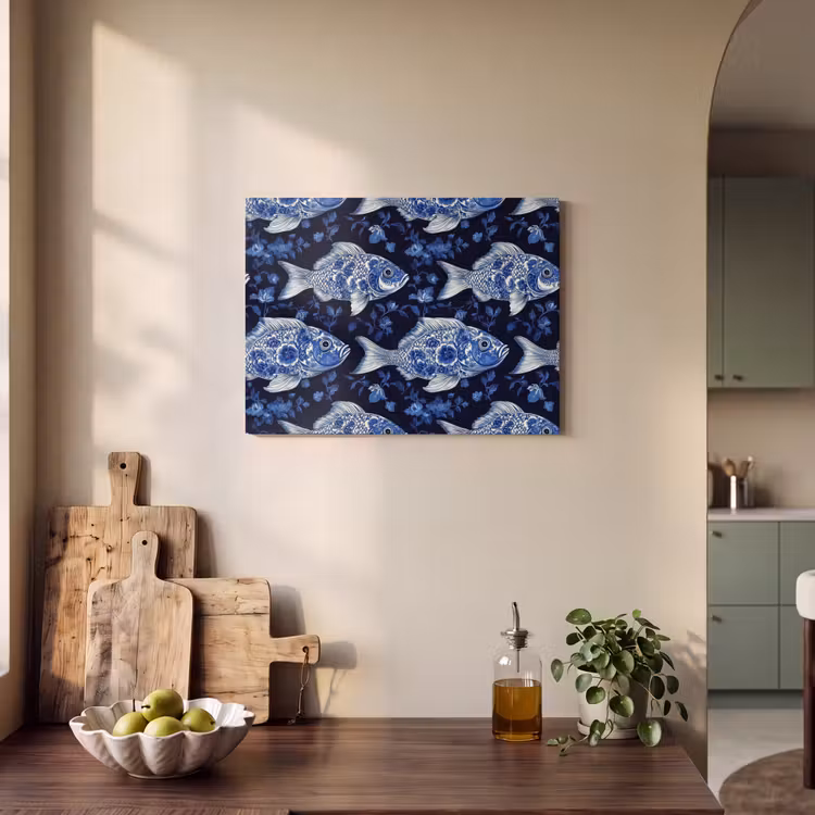 Vissen - Bloemen - Blauw PET vilt klein 837 -sfeer2