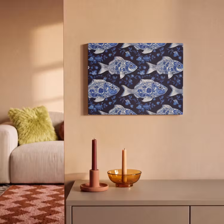 Vissen - Bloemen - Blauw PET vilt klein 837 -sfeer1