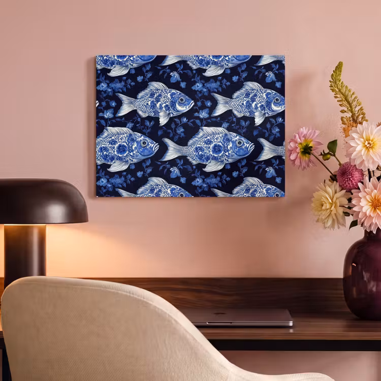 Vissen - Bloemen - Blauw PET vilt klein 837 -sfeer3
