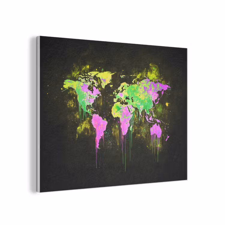 Fluorescerend - Wereldkaart - Druipen - Verf PET vilt klein -3d