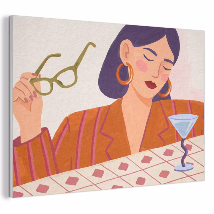 Vrouw - Bril - Cocktail - Illustratie - Modern PET vilt klein -3d