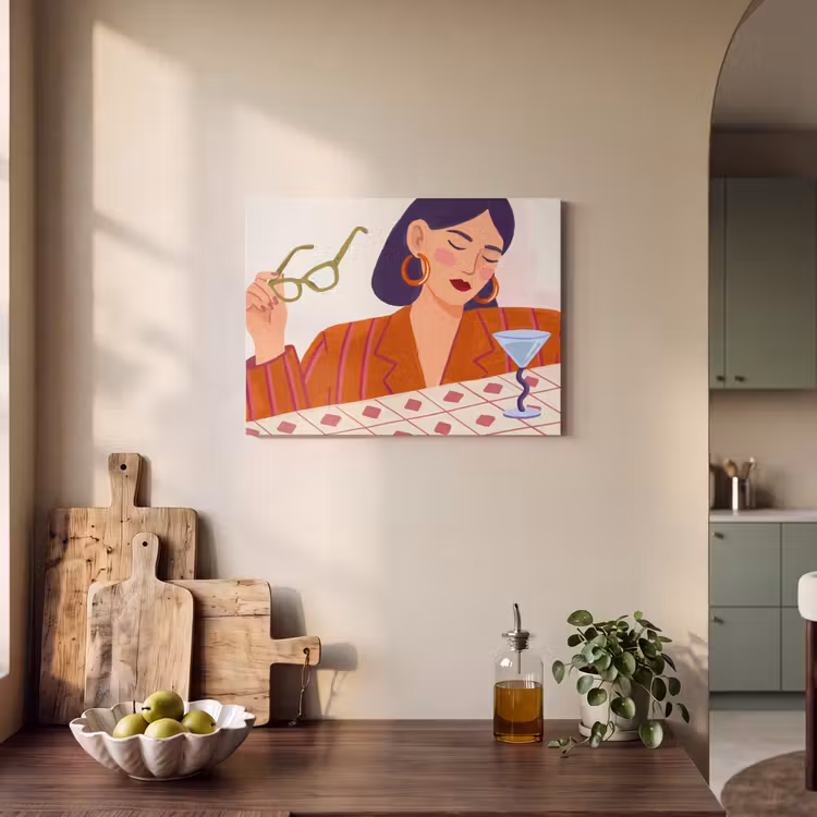 Vrouw - Bril - Cocktail - Illustratie - Modern PET vilt klein -sfeer2