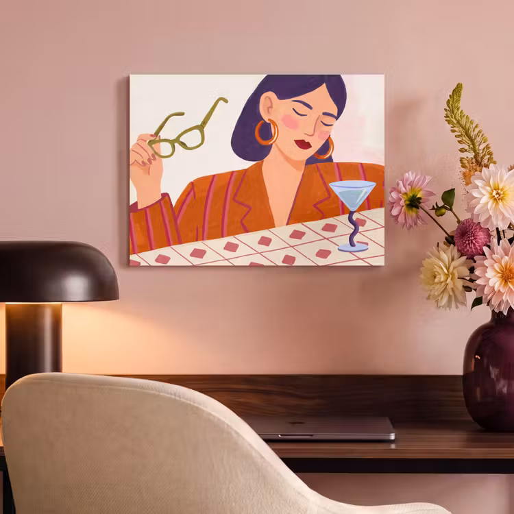 Vrouw - Bril - Cocktail - Illustratie - Modern PET vilt klein -sfeer3