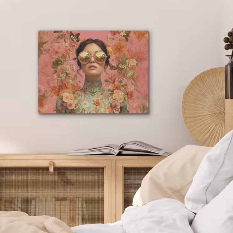 Vrouw - Bril - Roze - Bloemen PET vilt klein -sfeer3