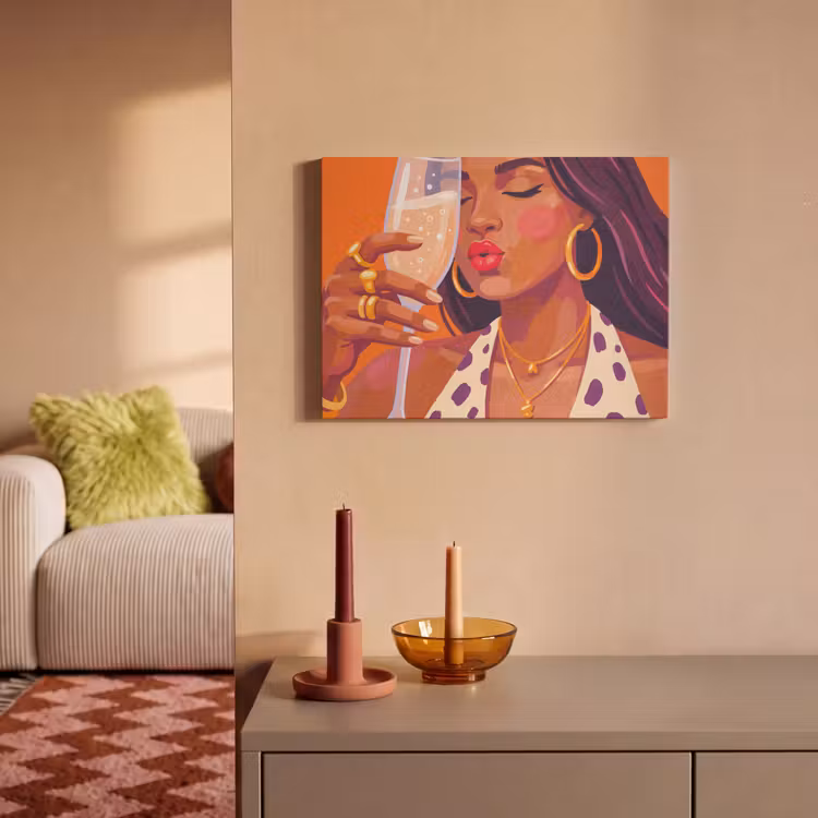Vrouw - Champagne - Feest - Modern - Oranje PET vilt klein -sfeer1