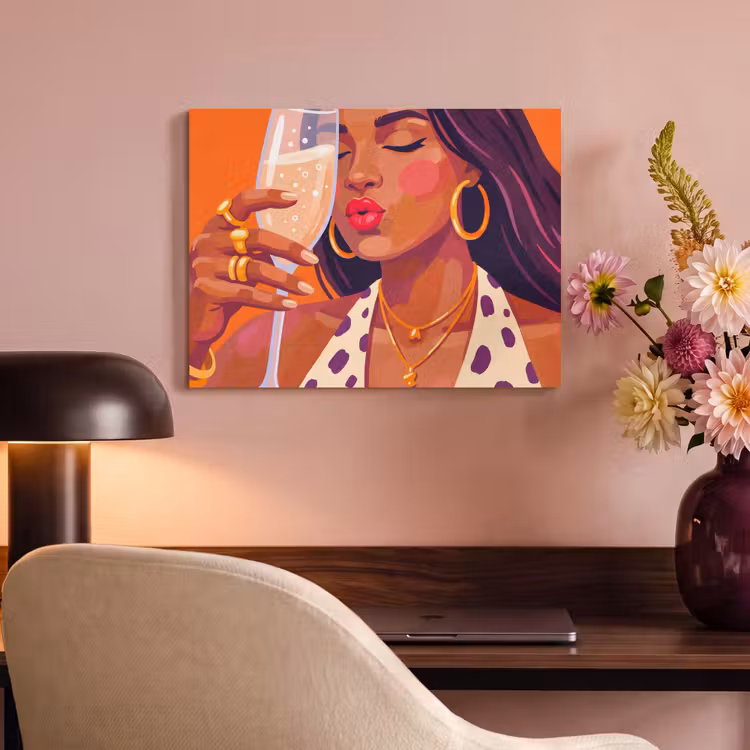 Vrouw - Champagne - Feest - Modern - Oranje PET vilt klein -sfeer3