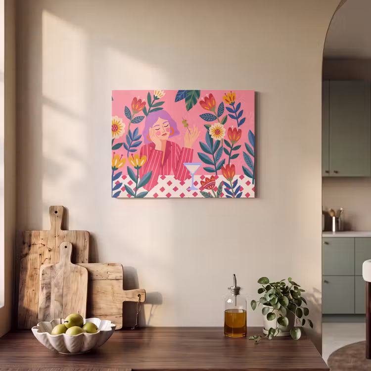 Vrouw - Cocktail - Bloemen - Modern - Roze PET vilt klein -sfeer2