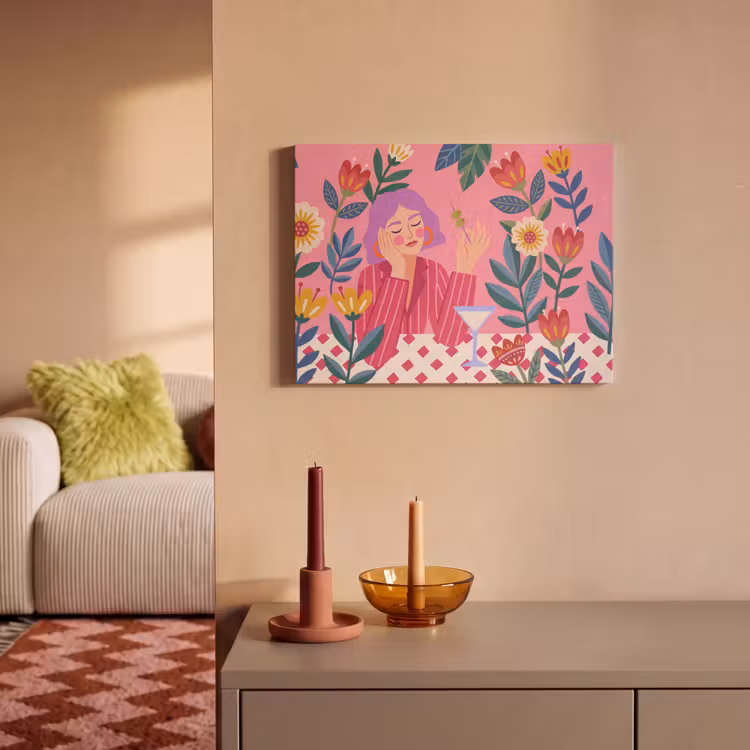Vrouw - Cocktail - Bloemen - Modern - Roze PET vilt klein -sfeer1