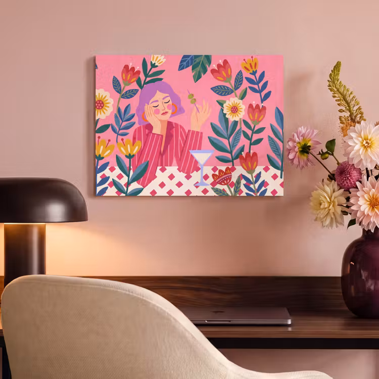 Vrouw - Cocktail - Bloemen - Modern - Roze PET vilt klein -sfeer3