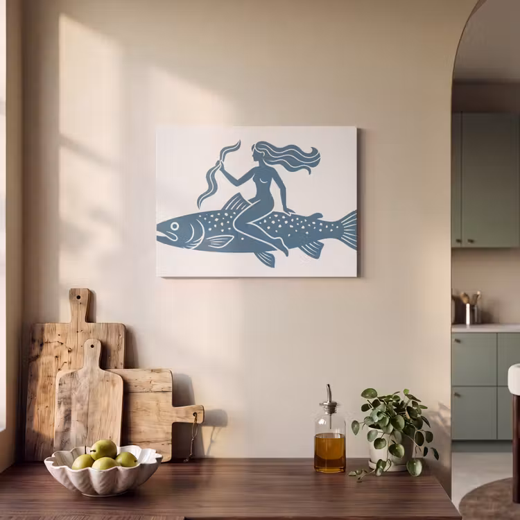 Vrouw - Vis - Fantasie - Abstract - Blauw PET vilt klein -sfeer2