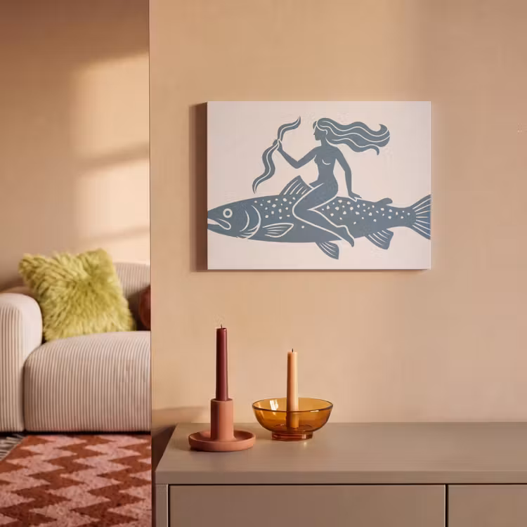 Vrouw - Vis - Fantasie - Abstract - Blauw PET vilt klein -sfeer1