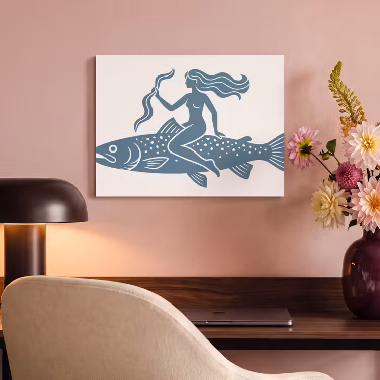 Vrouw - Vis - Fantasie - Abstract - Blauw PET vilt klein -sfeer3