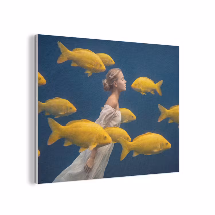 Vrouw - Vis - Water - Natuur - Geel PET vilt klein -3d