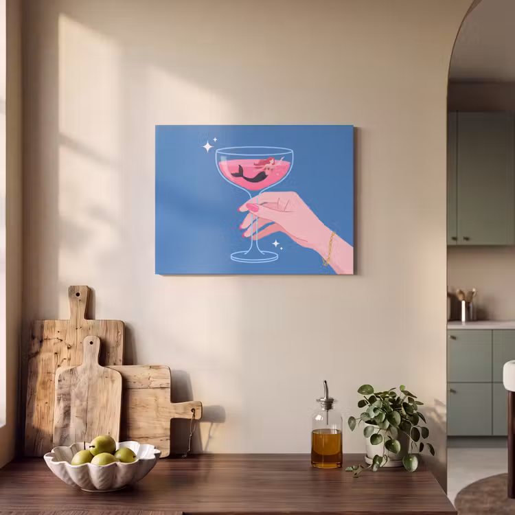 Vrouw - Glas - Abstract - Roze - Blauw PET vilt klein -sfeer2