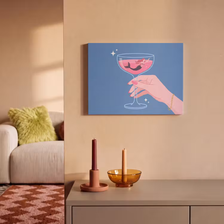 Vrouw - Glas - Abstract - Roze - Blauw PET vilt klein -sfeer1