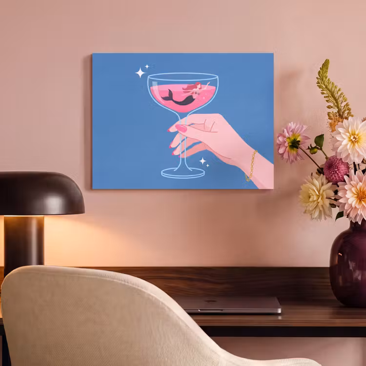 Vrouw - Glas - Abstract - Roze - Blauw PET vilt klein -sfeer3